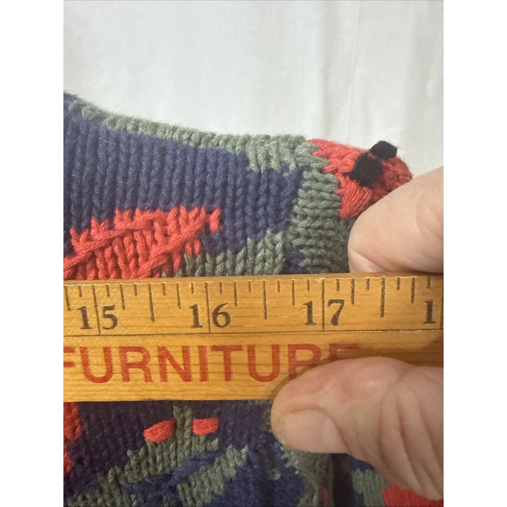 Vintage ORVIS Cardinal Cardigan Ramie Knit Christmas Sweater Blue Red Green M - Picture 11 of 13